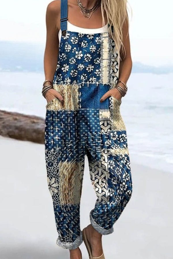 Women's Jumpsuit - Vintage Floral Design, Comfort and Style with Wide Legs