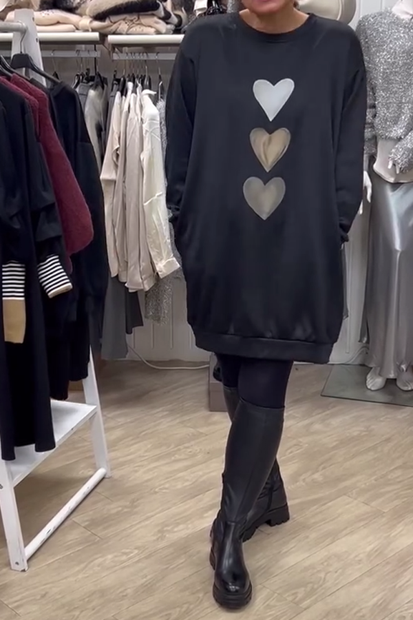 Flossy | Heart Printed Long Sleeve Sweatshirt