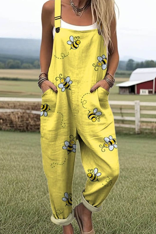 Women's Jumpsuit - Vintage Floral Design, Wide-Leg Pants for Comfort and Style