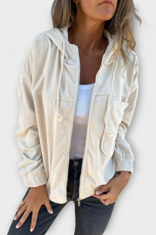 Ella - Corduroy Zip-Up Hooded Jacket