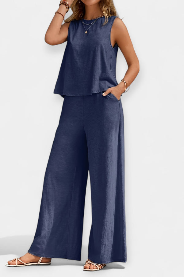 Set of Sleeveless Top and Wide Pants