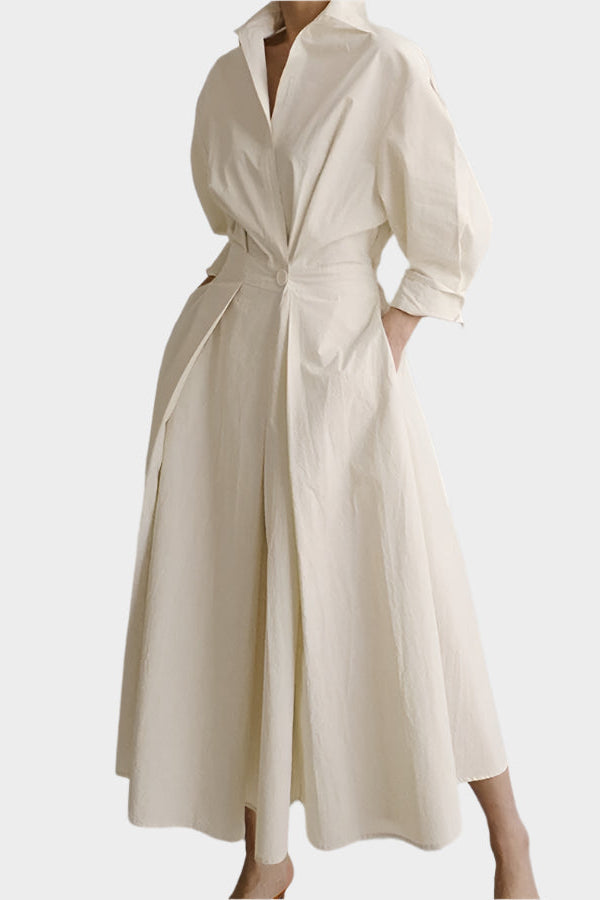 Elegant A-Line Dress with Polo Collar