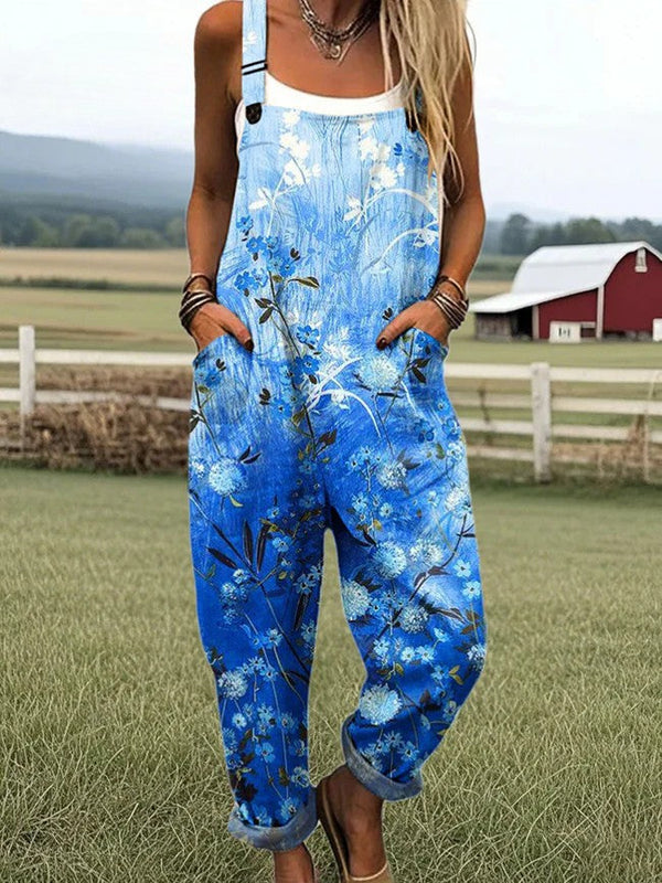 Women's Jumpsuit - Vintage Floral Design, Wide Leg for Comfort and Style