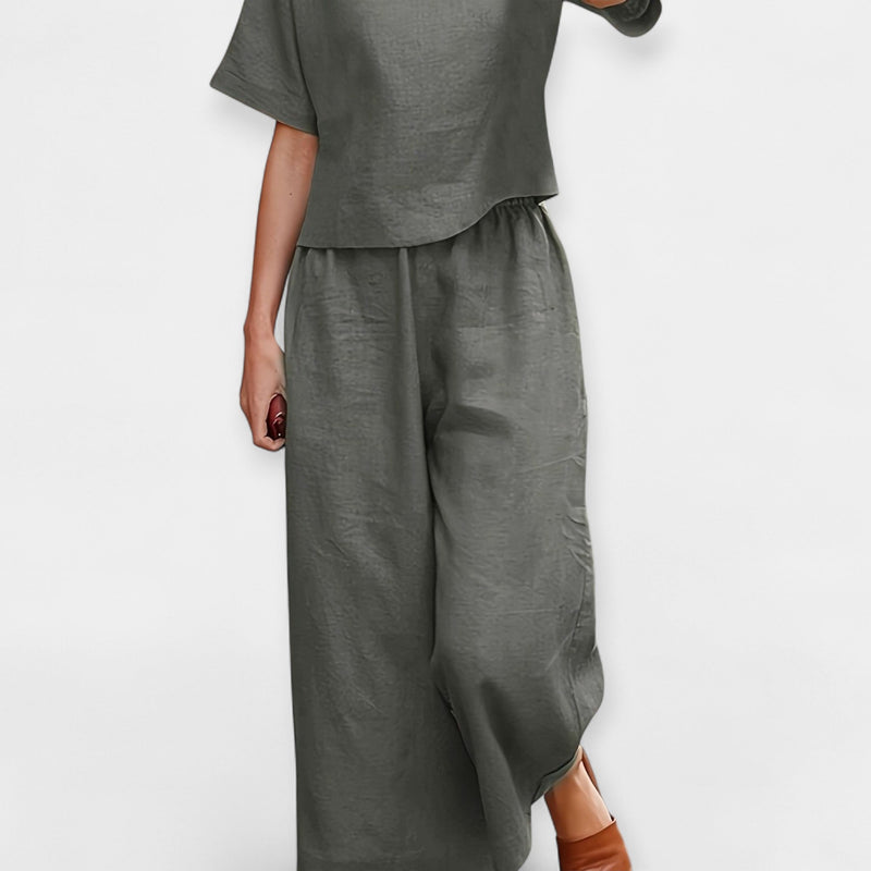 Airy Pants Set with Short-Sleeve Top
