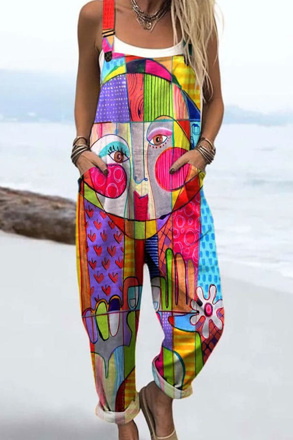 Women's Jumpsuit - Vintage Floral Design, Comfort and Style with Wide Legs