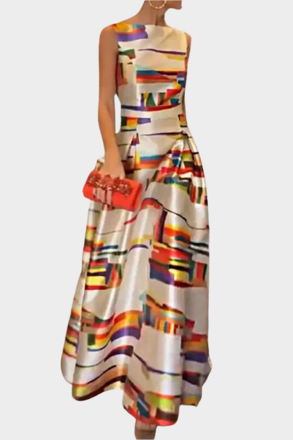 Maxi Dress with Linear Feel and Shiny Texture