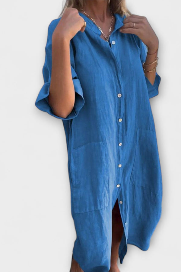 Melanie - Ibiza-Inspired Casual Midi Shirt Dress