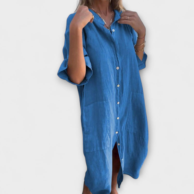Melanie - Ibiza-Inspired Casual Midi Shirt Dress