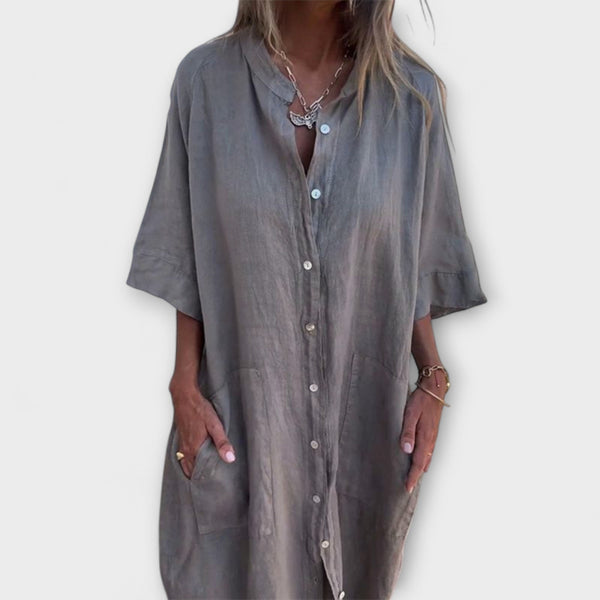 Melanie - Ibiza-Inspired Casual Midi Shirt Dress