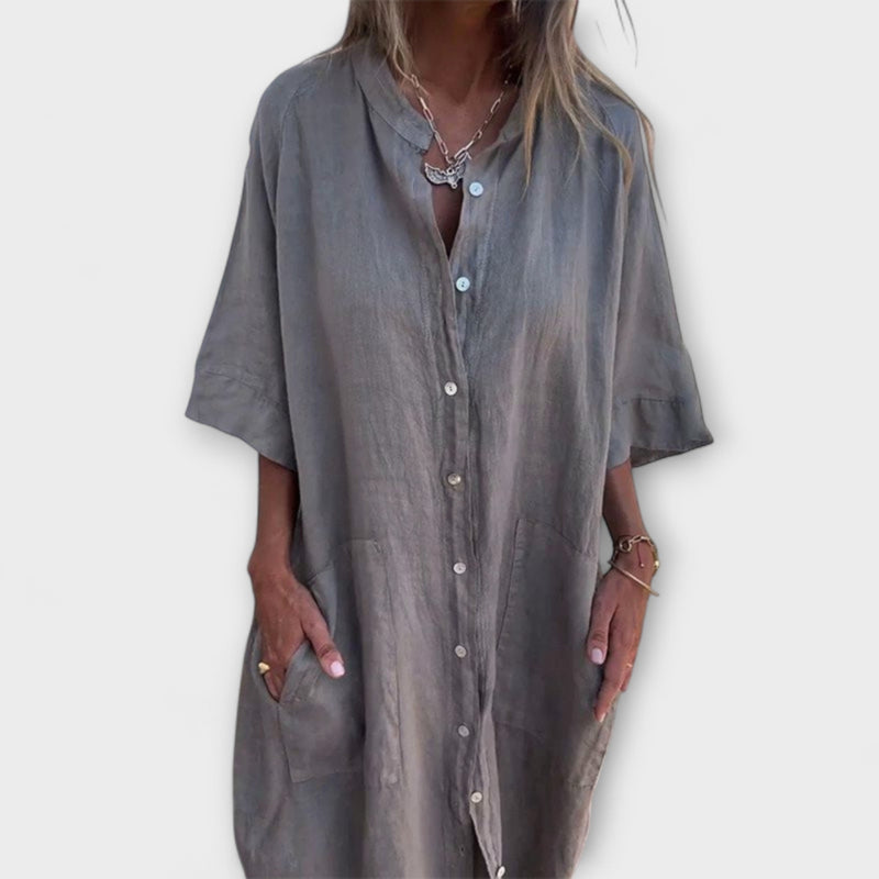 Melanie - Ibiza-Inspired Casual Midi Shirt Dress