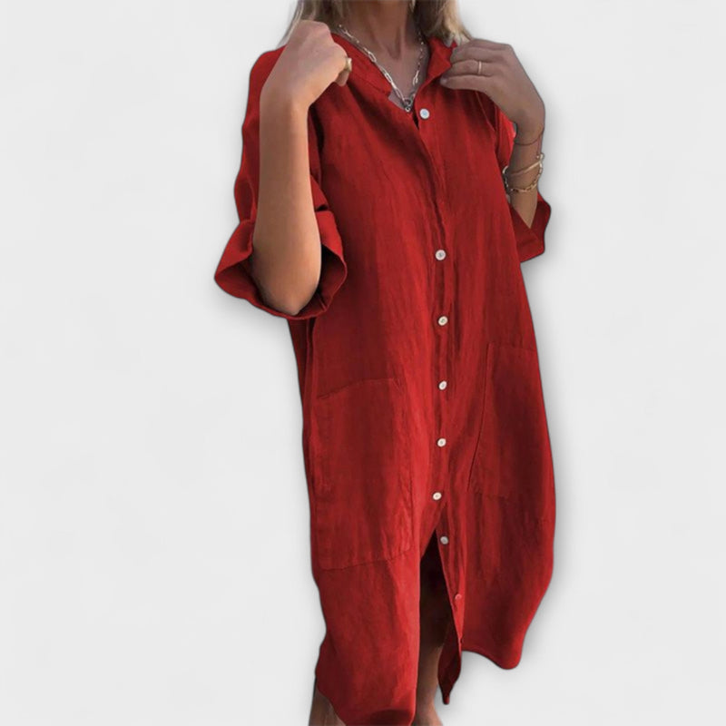 Melanie - Ibiza-Inspired Casual Midi Shirt Dress