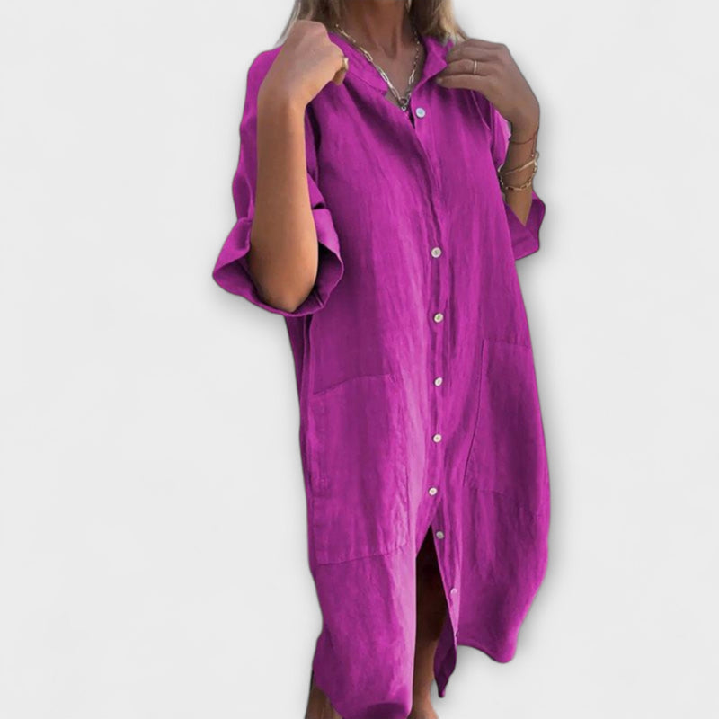 Melanie - Ibiza-Inspired Casual Midi Shirt Dress