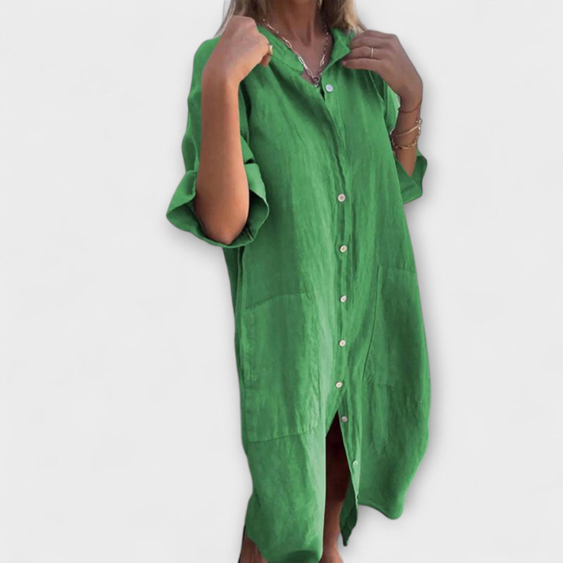 Melanie - Ibiza-Inspired Casual Midi Shirt Dress