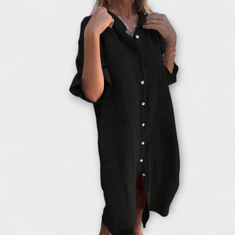 Melanie - Ibiza-Inspired Casual Midi Shirt Dress