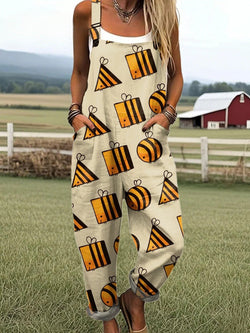 Women's Jumpsuit - Vintage Floral Design, Comfort and Style with Wide Legs