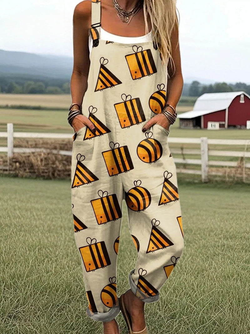 Women's Jumpsuit - Vintage Floral Design, Comfort and Style with Wide Legs