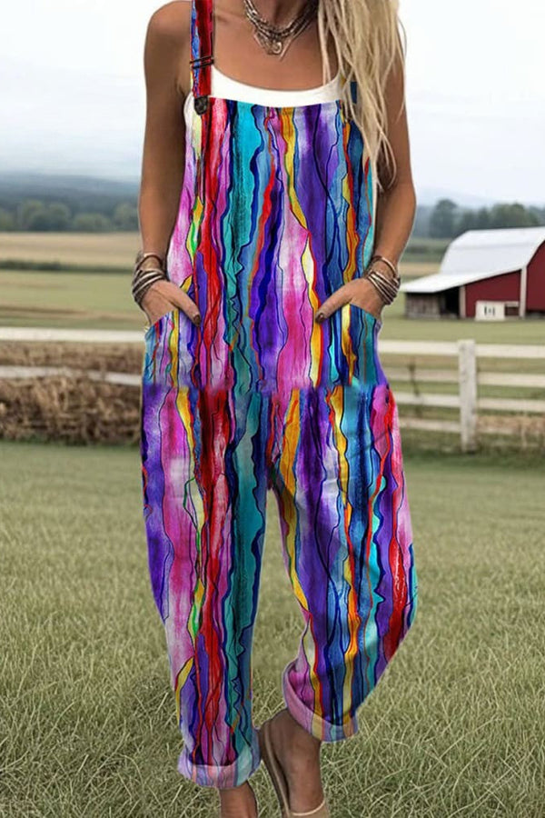 Women's Jumpsuit - Vintage Floral Design, Wide Legs for Comfort and Style