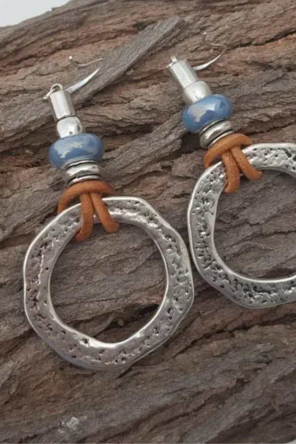 Antique Boho Silver Circle Earrings | White Gold