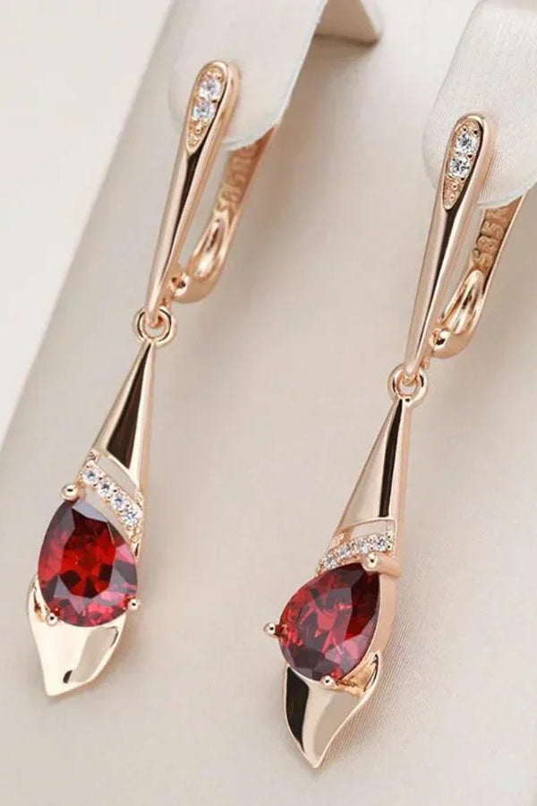 Exquisite Pendant with Red Crystal Earrings | Gold