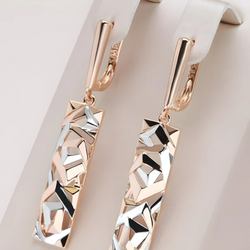 GOLD ROSE GOLD PLATED LONG EARRINGS WITH ENGRAVINGS