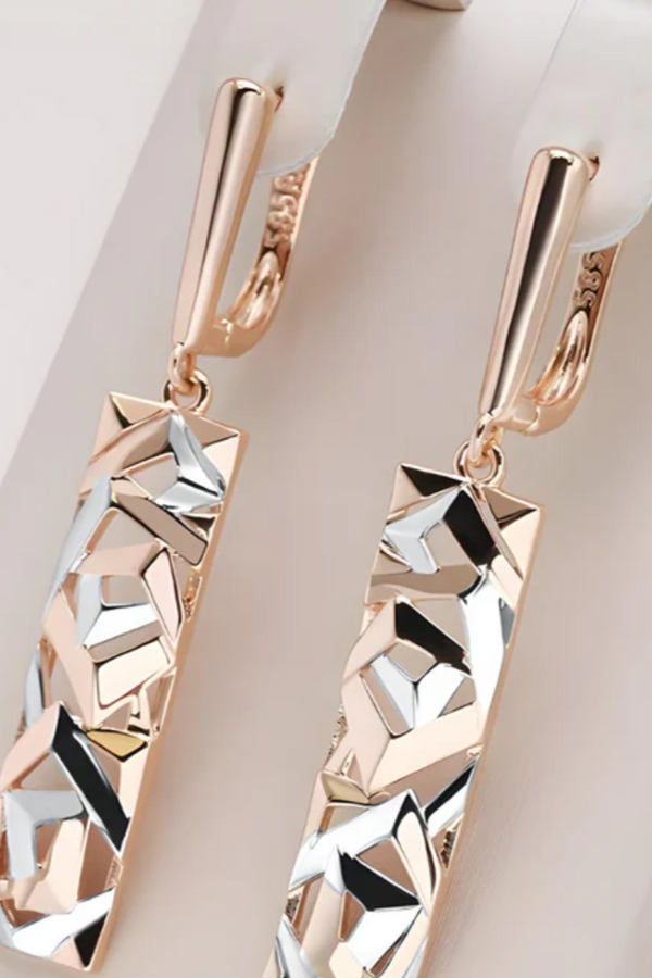 GOLD ROSE GOLD PLATED LONG EARRINGS WITH ENGRAVINGS