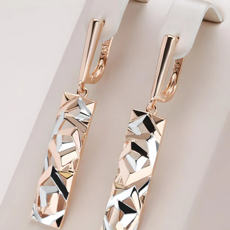 GOLD ROSE GOLD PLATED LONG EARRINGS WITH ENGRAVINGS