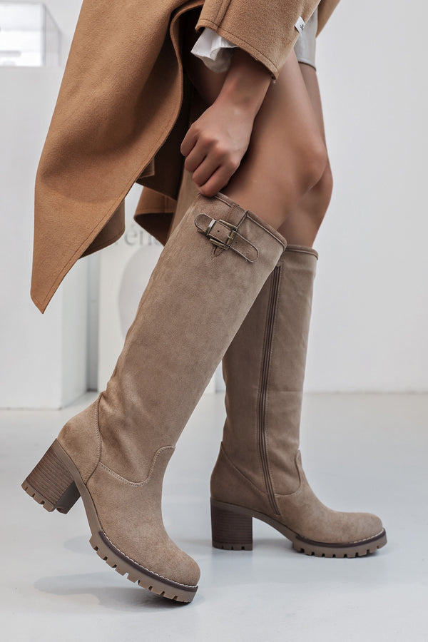 Vidette | High Buckle Taupe Boots