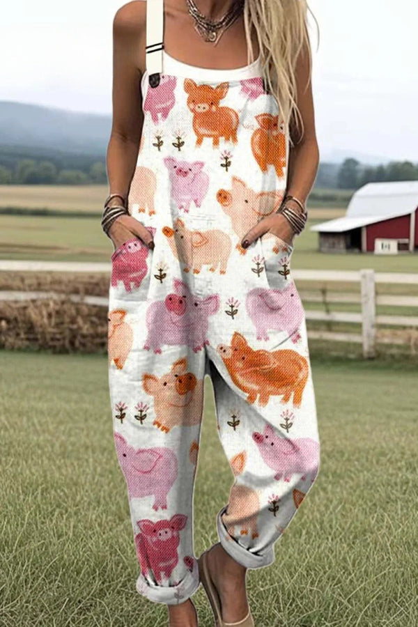 Women's Jumpsuit - Vintage Floral Design, Comfortable Wide Legs and Style