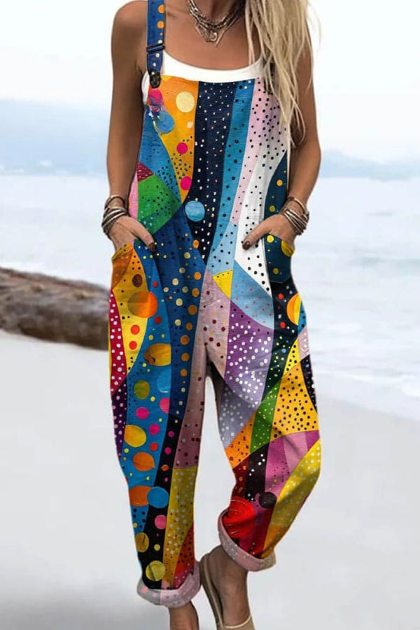 Women's Jumpsuit - Vintage Floral Design, Wide Legs for Comfort and Style
