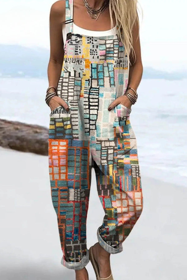 Women's Jumpsuit - Vintage Floral Design, Wide Legs for Comfort and Style