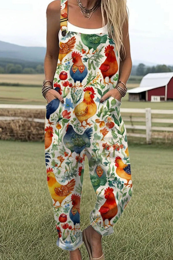 Women's Jumpsuit - Vintage Floral Design, Wide Legs for Comfort and Style