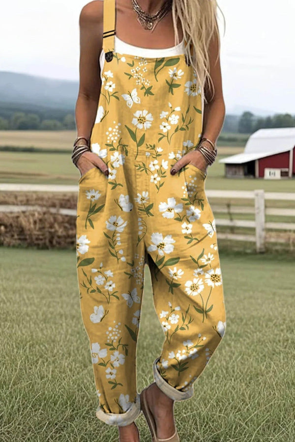 Women's Jumpsuit - Vintage Floral Design, Wide Leg for Comfort and Style