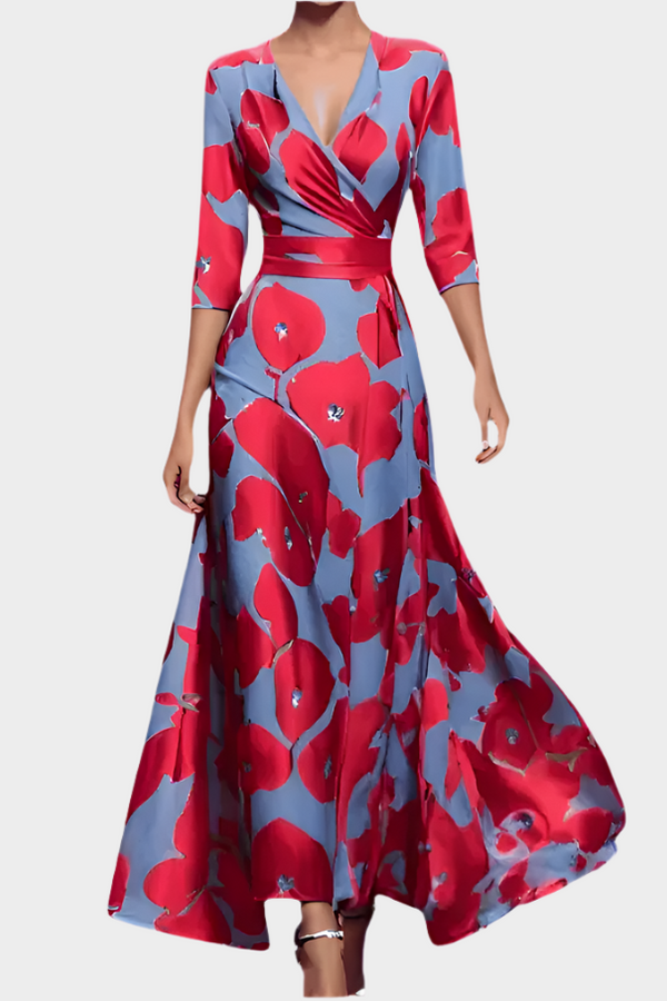 Long Floral Dress with V-Neck