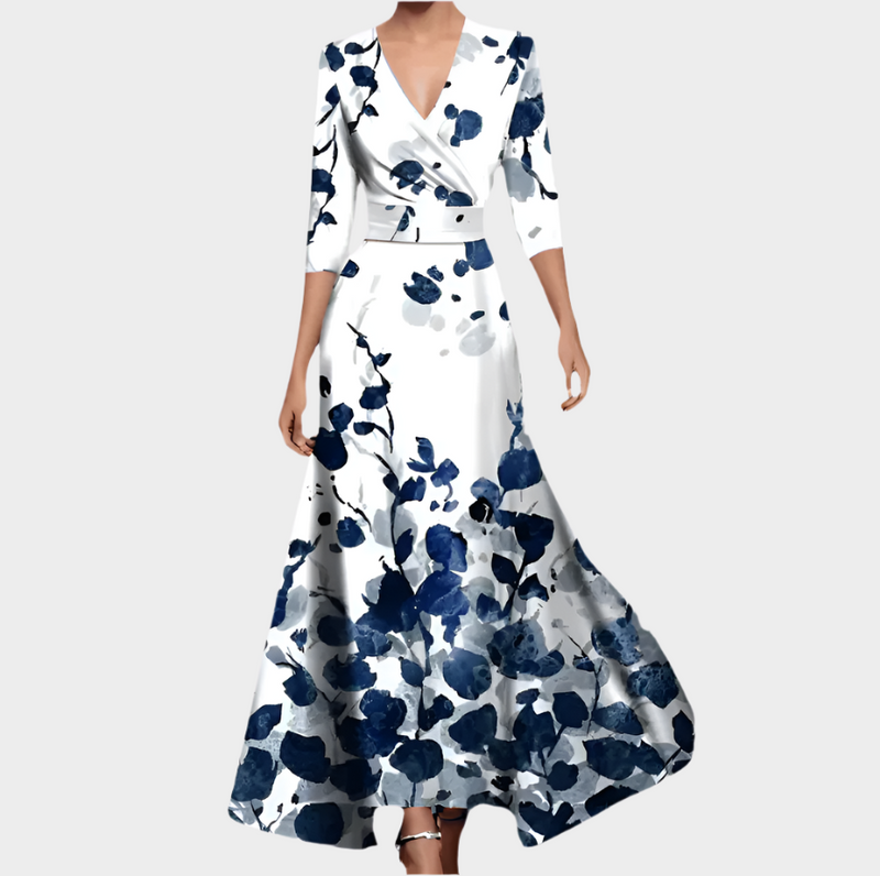 Long Floral Dress with V-Neck