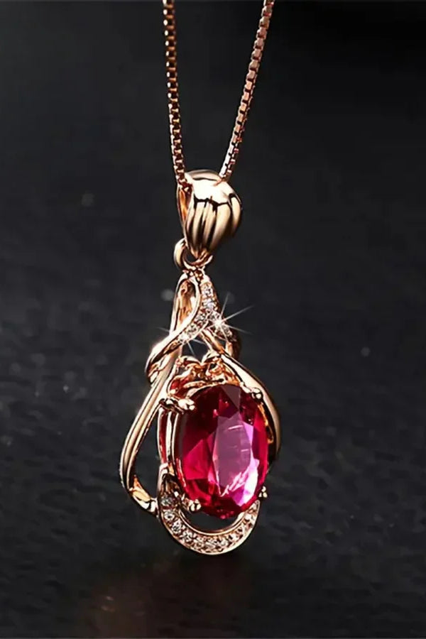 Exquisite Red Crystal Gold Necklace | Gold