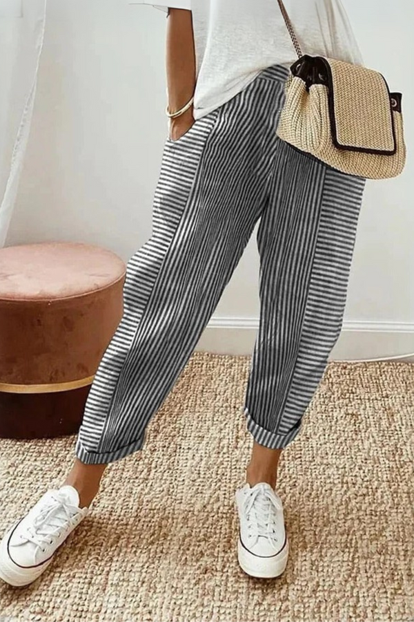 Celia | Classic Striped Cotton Trousers