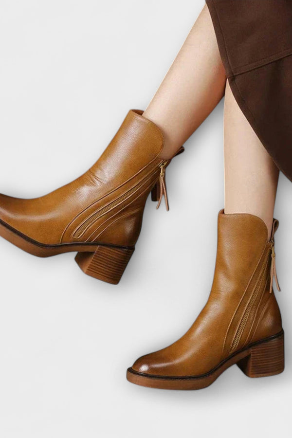 Milana - Leather Boots with Mid Heel