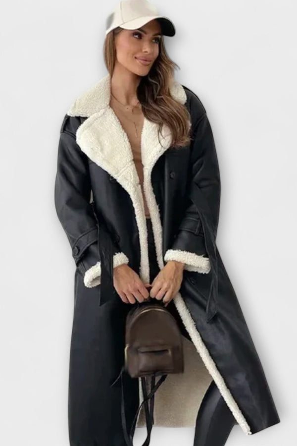 Maria – Long Classic Jacket with Fleece Lining and Teddy Collar