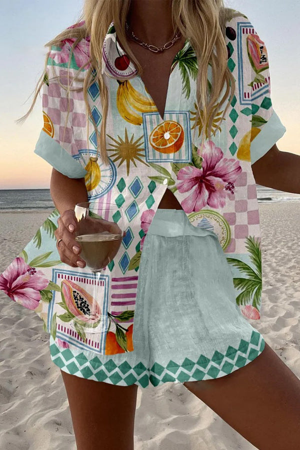 Maevin™ | Short Linen Set with Fruit Print