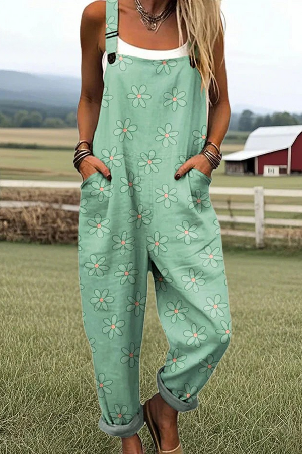 Women's Vintage Floral Jumpsuit with Wide Legs - Comfort and Style