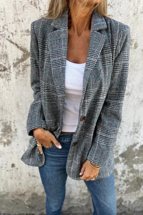 Amelia™ - Casual Check Blazer with Lapels