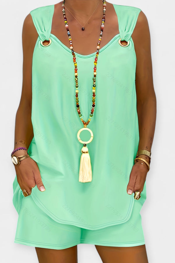 Sleeveless Blouse and Shorts Set
