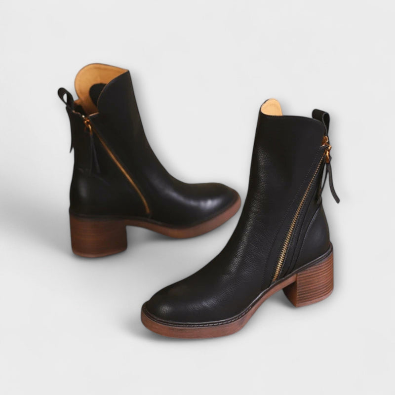 Milana - Leather Boots with Mid Heel