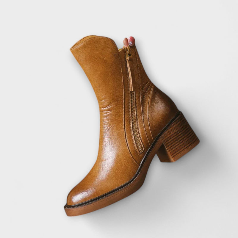 Milana - Leather Boots with Mid Heel