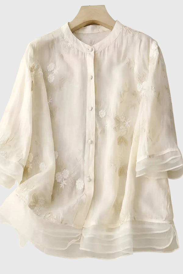 Nellie™ | Elegant Top with Embroidered Flowers