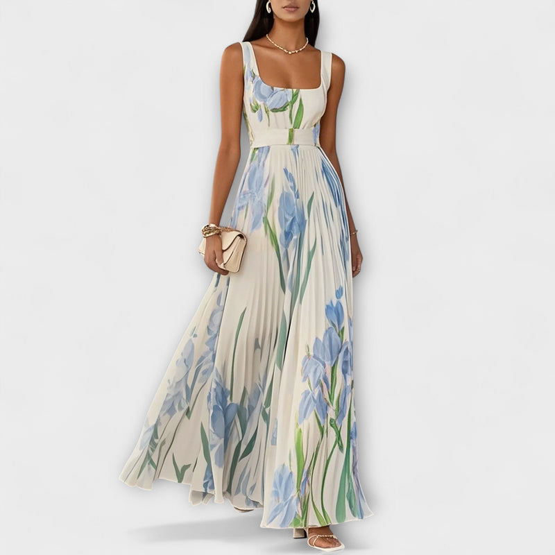 Penelope™ | Long chiffon dress with pleated flowers