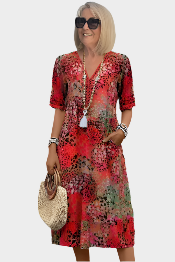 Vibrant Midi Dress with Pockets