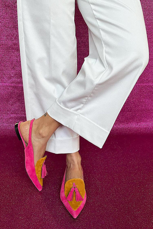 Rosaa™ | Colorful ballerina flats with fringes and decorative ankle strap