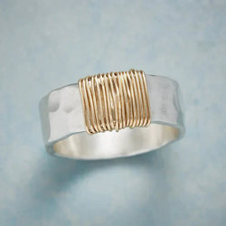 Antique Golden Threads Silver Ring | White Gold