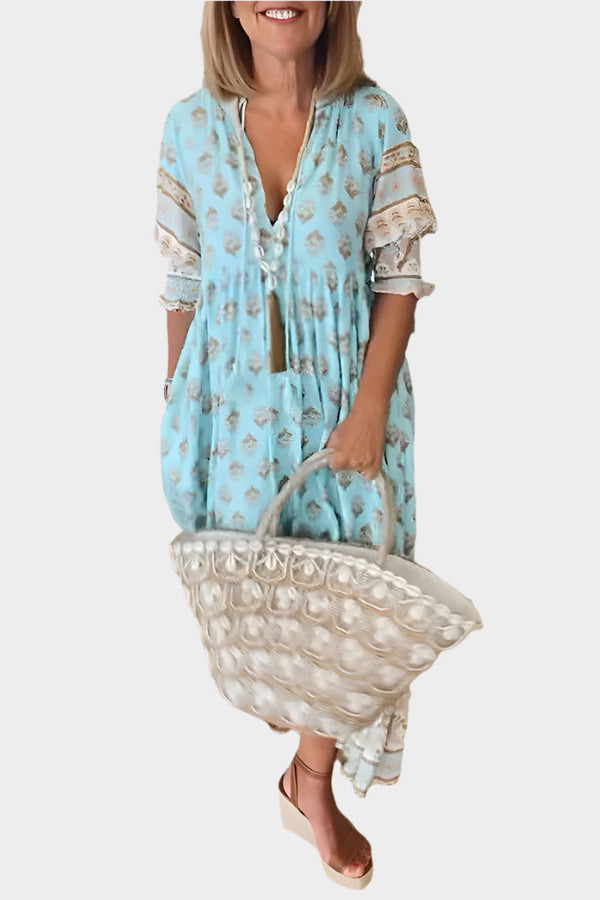 Boho Dress with Comfortable Fit and Puff Sleeves